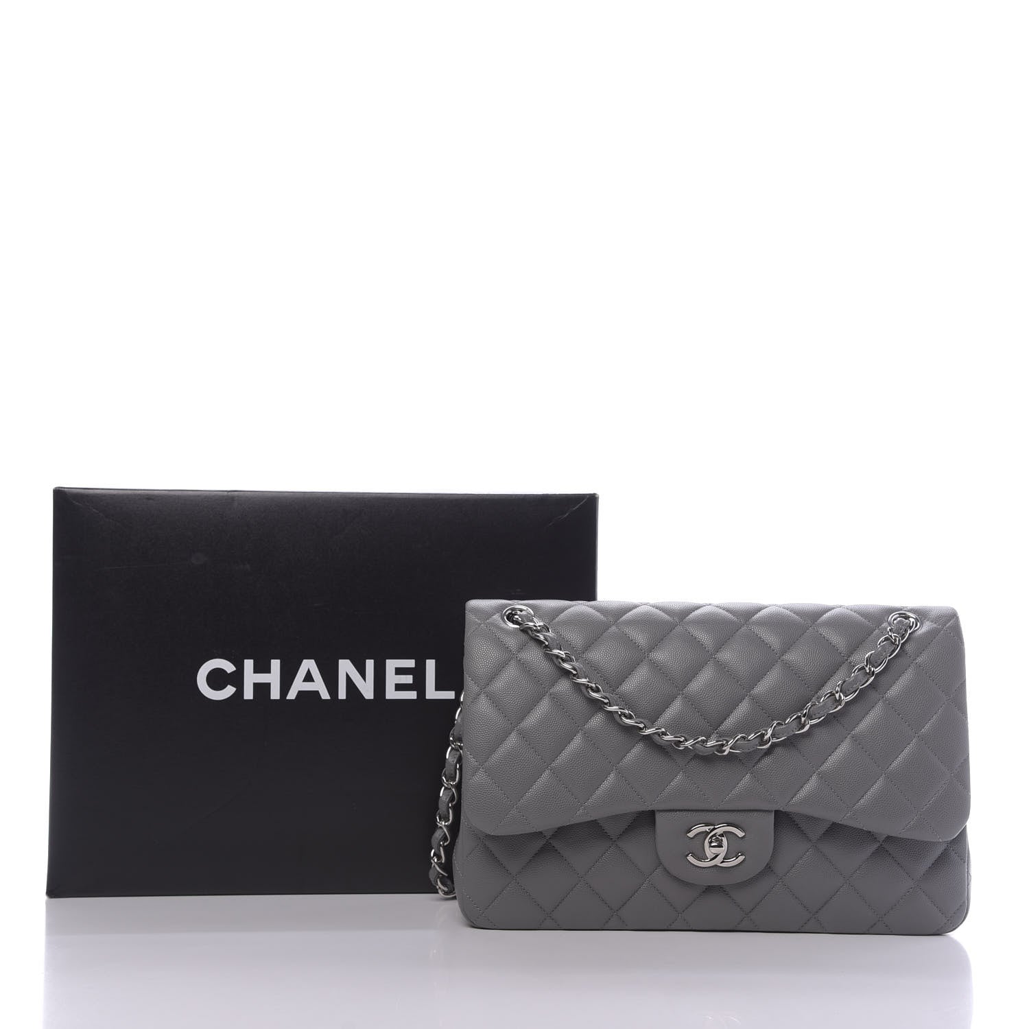 Chanel Caviar Quilted Jumbo Double Flap Dark Grey 10 of 10