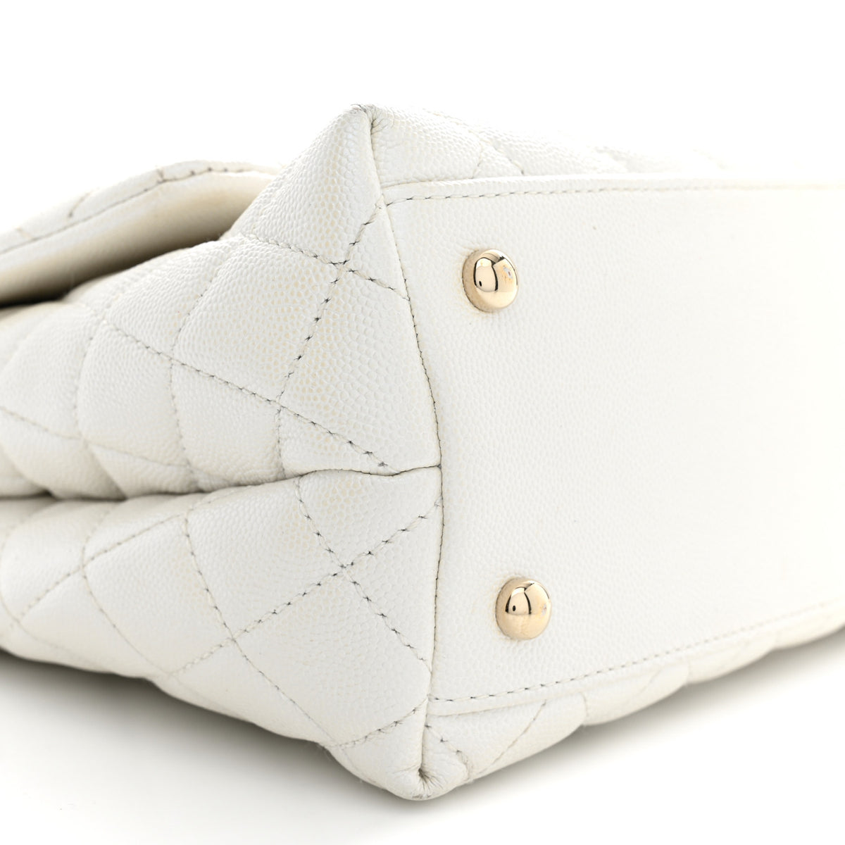 Iridescent Caviar Quilted Small Coco Handle Flap White