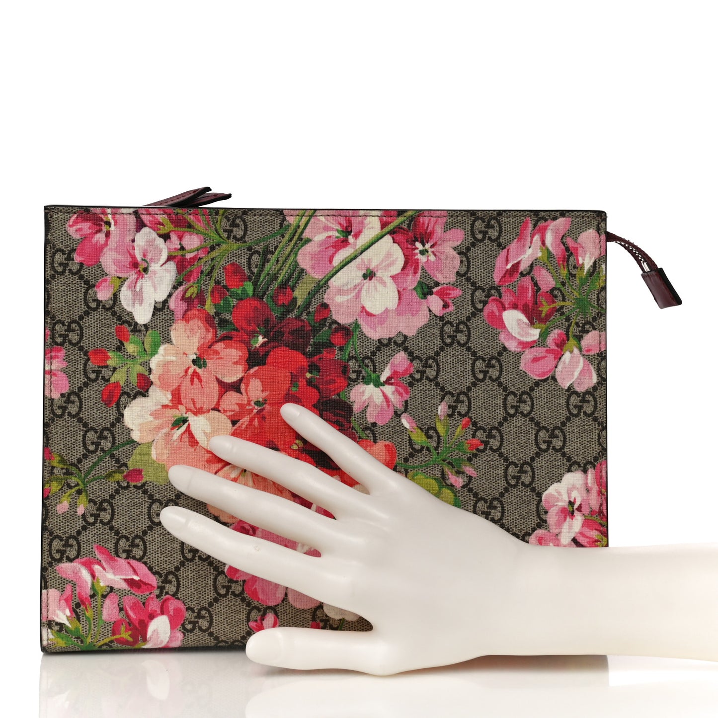 GG Supreme Monogram Blooms Large Cosmetic Case Beige Multicolor Dry Rose