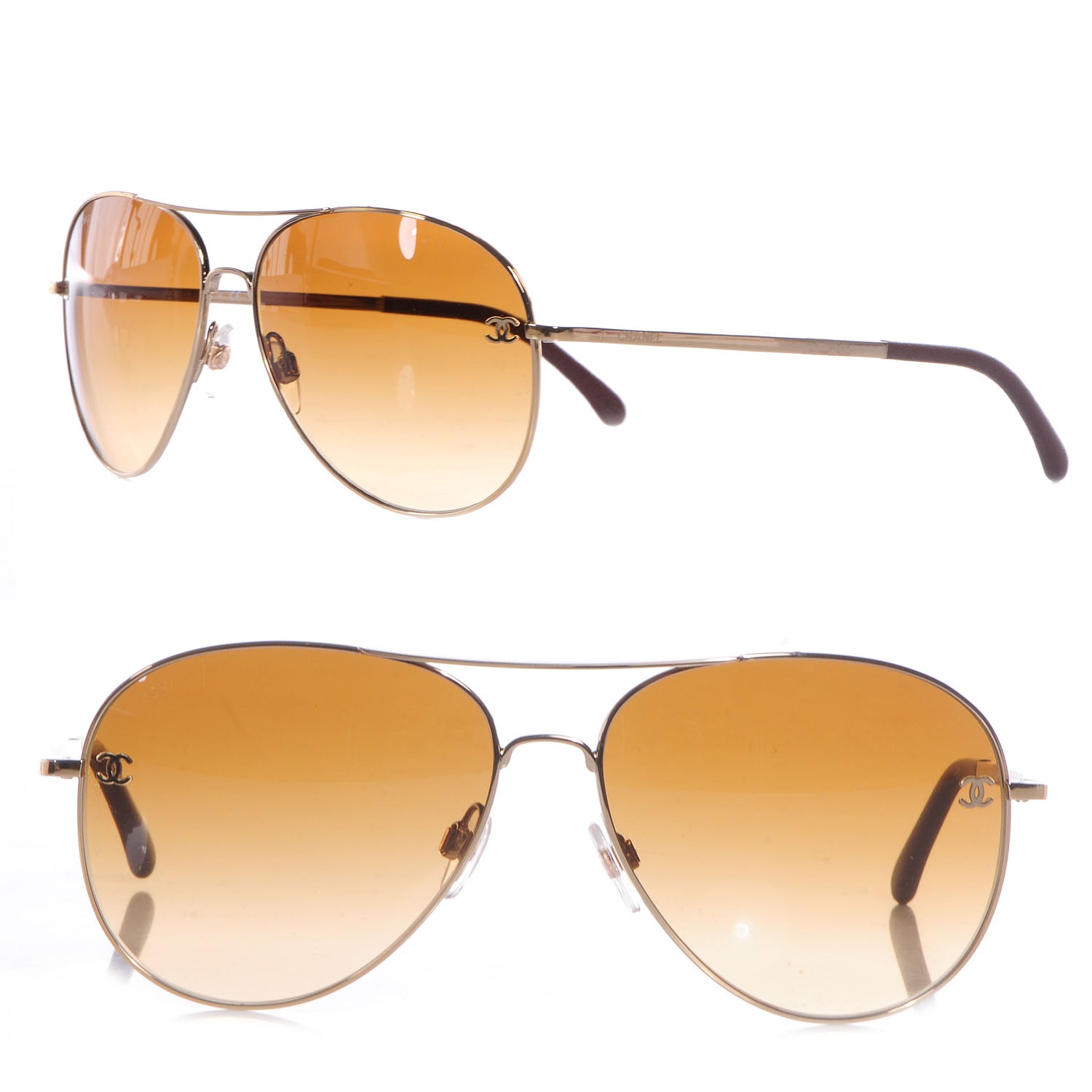 Chanel Titanium Lambskin CC Aviator Sunglasses 4189-T-Q Gold 1 of 8