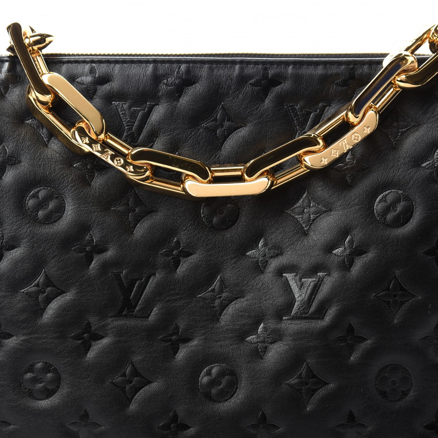 Lambskin Embossed Monogram Coussin MM Black