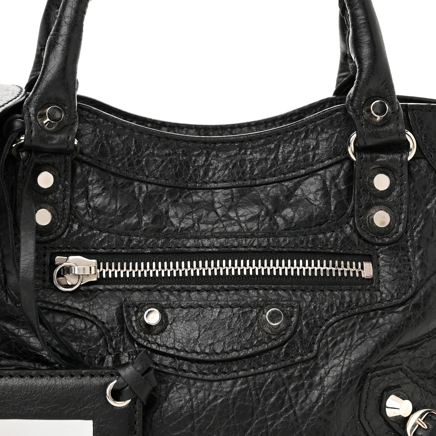 Balenciaga Agneau Classic Silver Hardware Mini City Logo Strap Black White 8 of 11