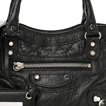 Balenciaga Agneau Classic Silver Hardware Mini City Logo Strap Black White 8 of 11