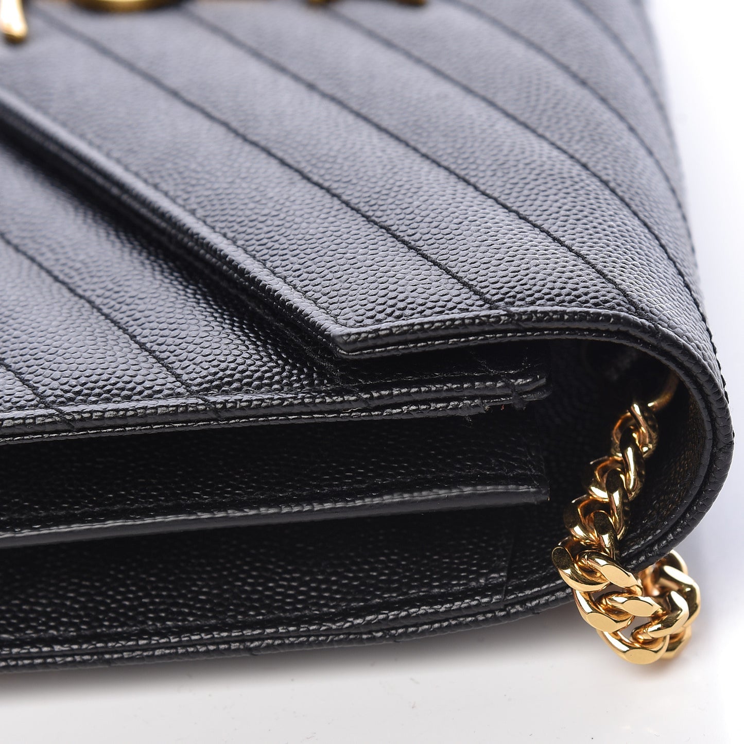 Grain De Poudre Matelasse Chevron Monogram Chain Wallet Black