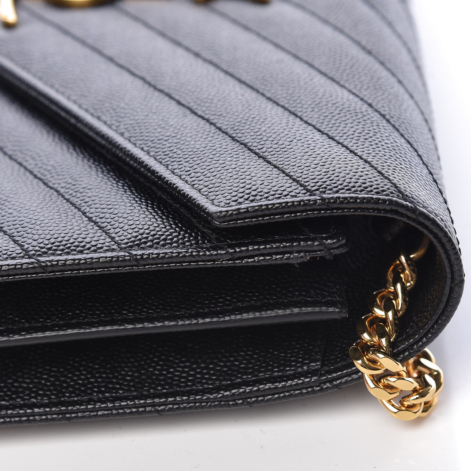 Saint Laurent Grain De Poudre Matelasse Chevron Monogram Chain Wallet Black 13 of 15