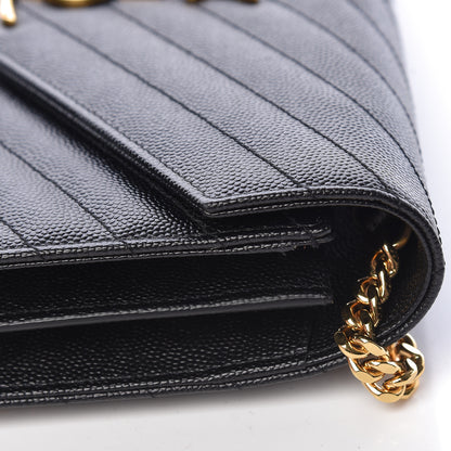 Saint Laurent Grain De Poudre Matelasse Chevron Monogram Chain Wallet Black 13 of 15