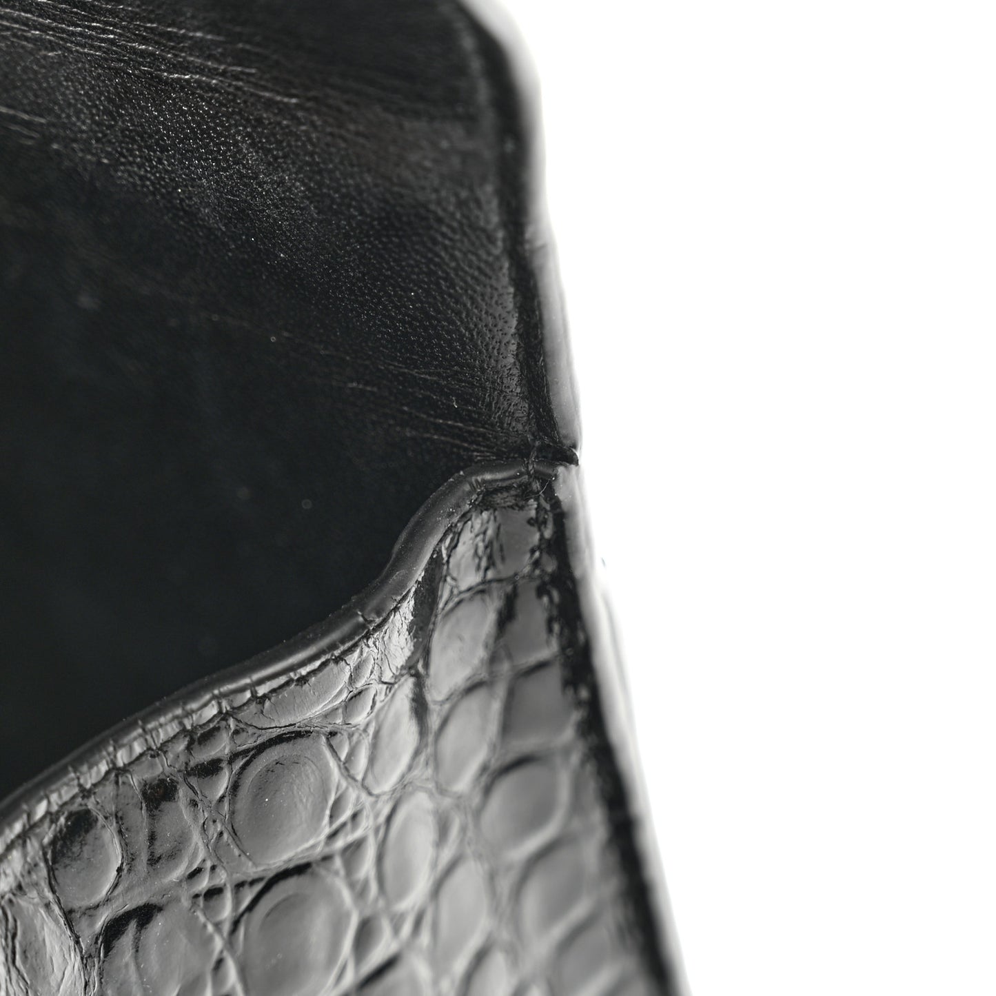 Shiny Calfskin Crocodile Embossed Hourglass Top Handle Bag XS Black