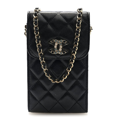 Chanel Caviar Quilted Crystal CC Airpods Pro and Phone Case With Chain Black 1 of 9
