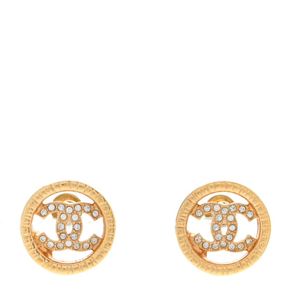 Chanel Metal Crystal Textured CC Round Earrings Gold 1 of 5