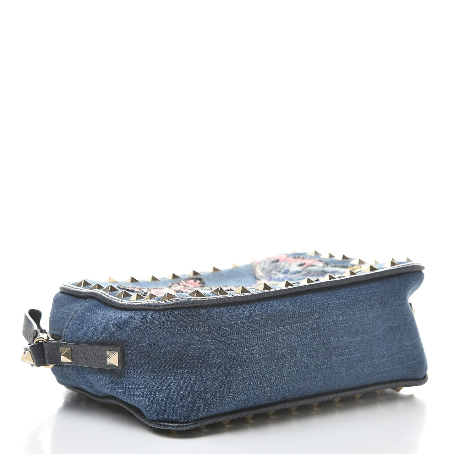 Denim Butterfly Embroidered Rockstud Camera Crossbody Bag Light Denim Multicolor