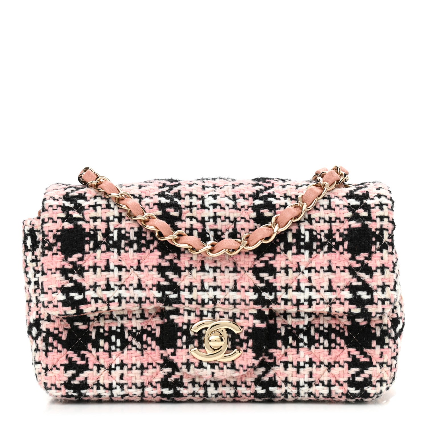 Chanel Tweed Quilted Mini Rectangular Flap Pink Black White 1 of 10
