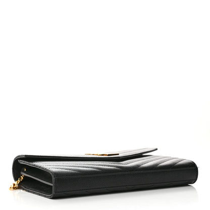 Saint Laurent Grain De Poudre Matelasse Chevron Monogram Chain Wallet Black 4 of 14