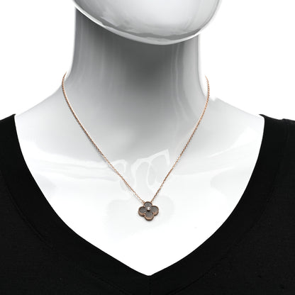 Van Cleef & Arpels 18K Rose Gold Diamond Silver Obsidian Vintage Alhambra Pendant Necklace 2 of 5