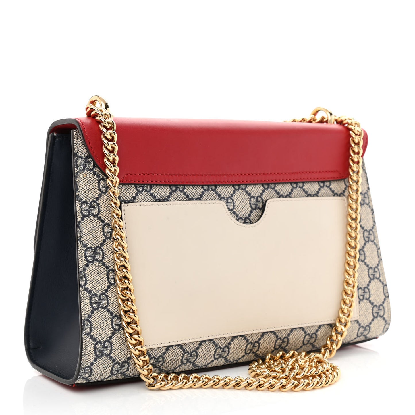 GG Supreme Monogram Calfskin Medium Padlock Shoulder Bag Beige Blue Hibiscus Red