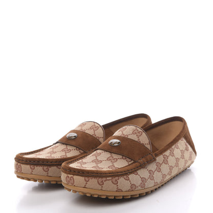Gucci GG Monogram Suede Mens Driver Loafers 9 Beige Ruggine Cuir 3 of 11