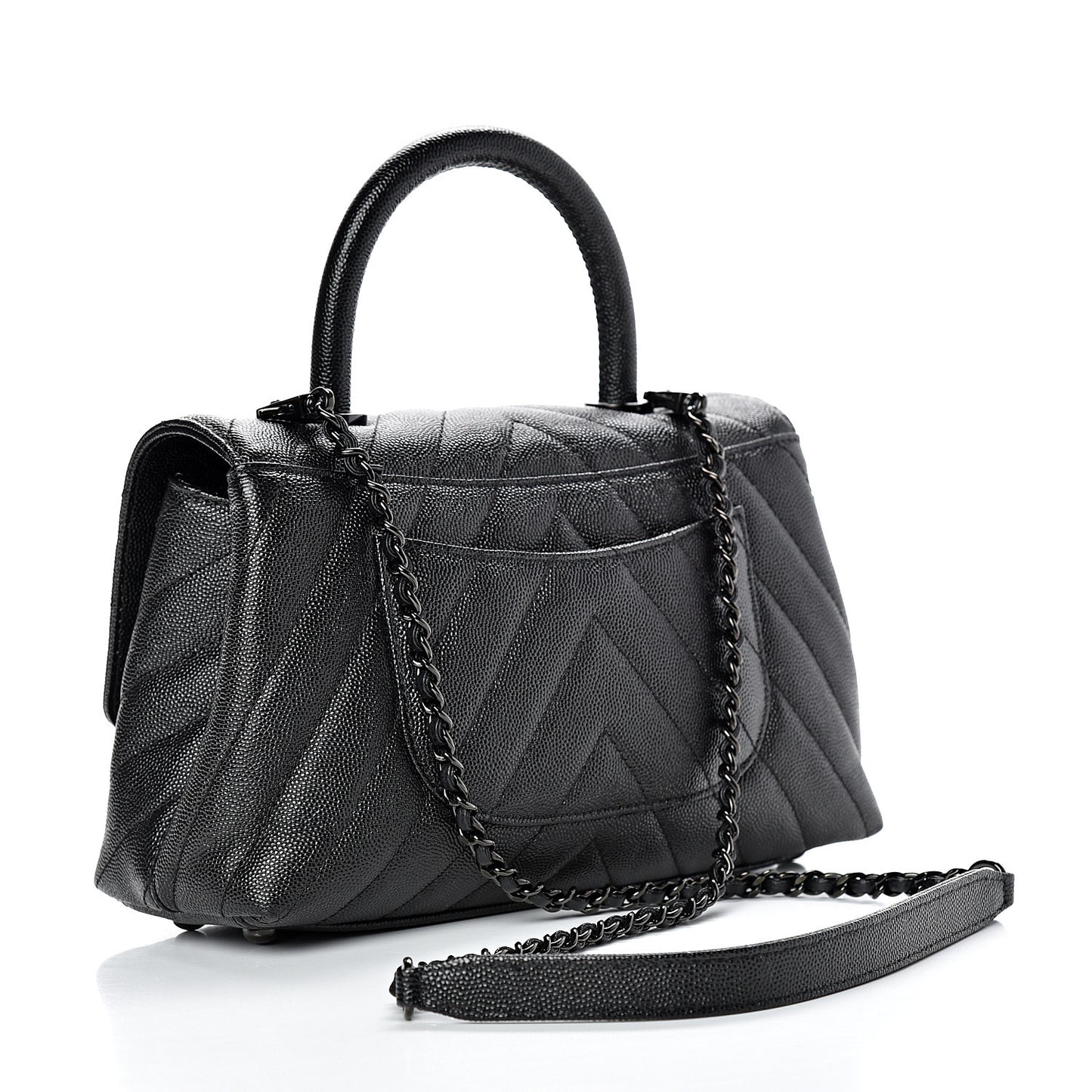 Caviar Chevron Quilted Mini Coco Handle Flap So Black