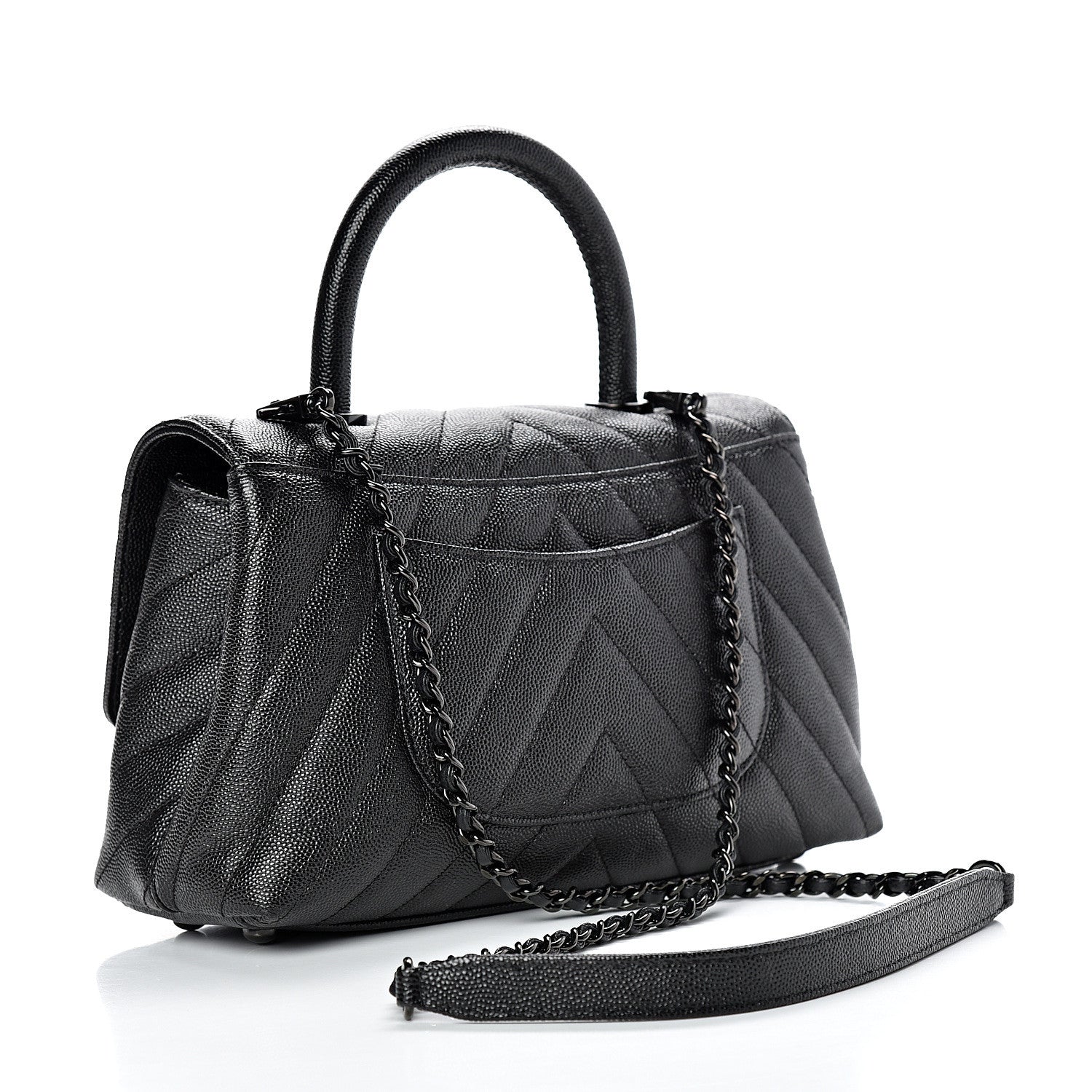Chanel Caviar Chevron Quilted Mini Coco Handle Flap So Black 2 of 9