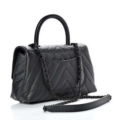 Chanel Caviar Chevron Quilted Mini Coco Handle Flap So Black 2 of 9