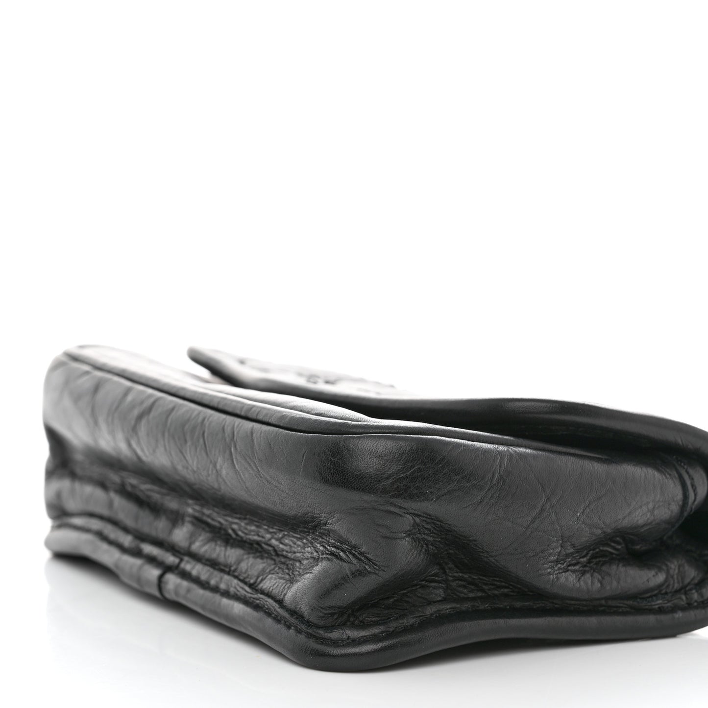 Aged Calfskin Quilted Logo Flap Belt Bag Black