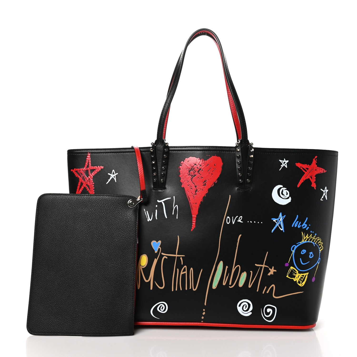 Christian Louboutin Calfskin Loubitag Spikes East West Cabata Tote Black 3 of 11