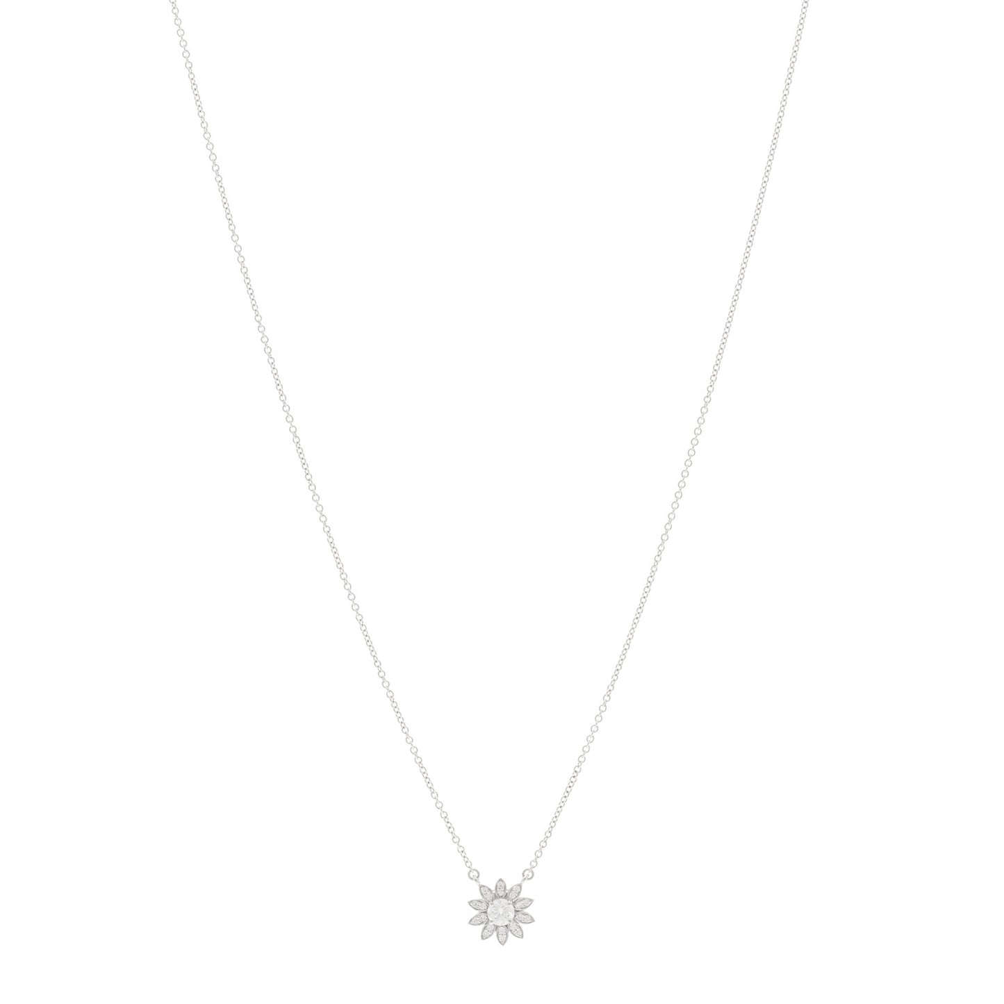 Platinum Diamond Small Sunflower Pendant Necklace