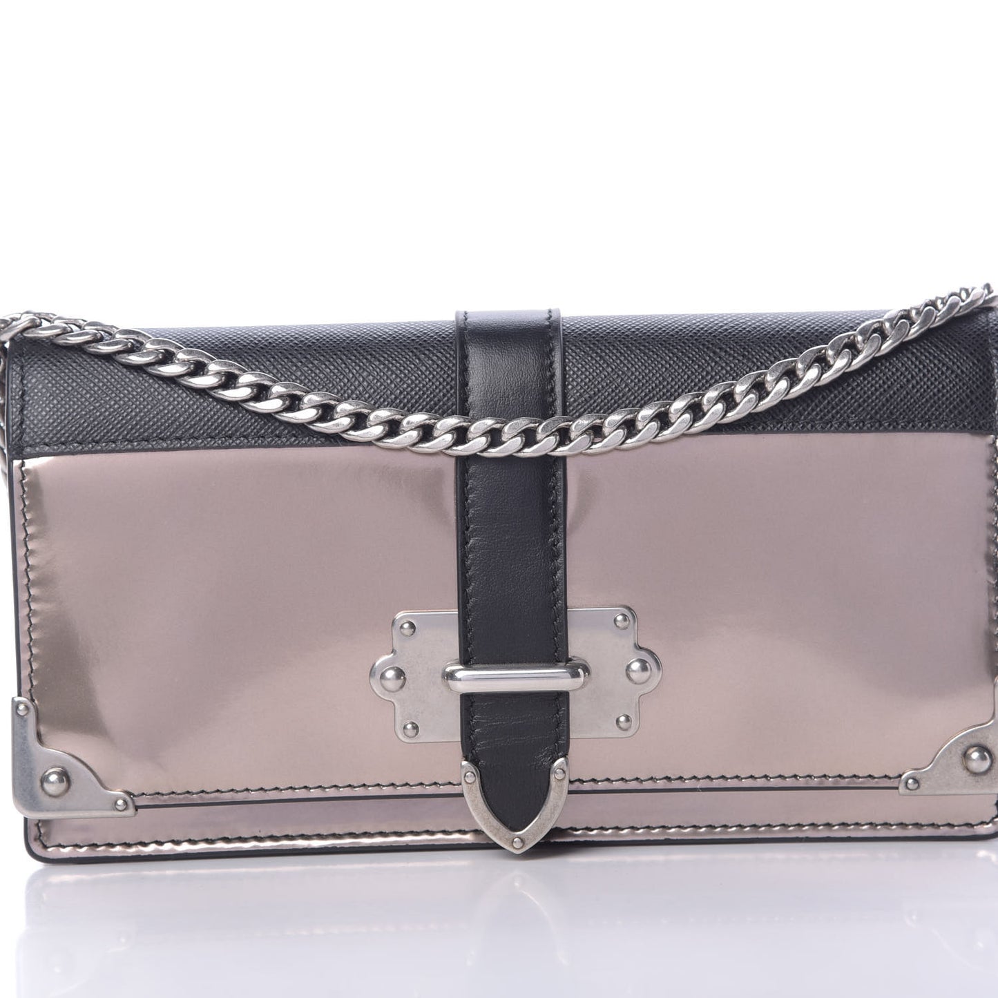 Metallic Vitello Saffiano Cahier Mini Bag Ferro Black