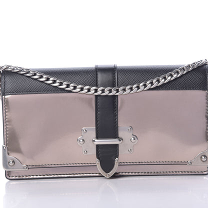 Prada Metallic Vitello Saffiano Cahier Mini Bag Ferro Black 8 of 10