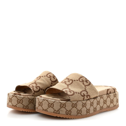 Gucci Monogram Maxi GG Angelina Platform 55mm Slide Sandals 38.5 Camel Ebony 4 of 9