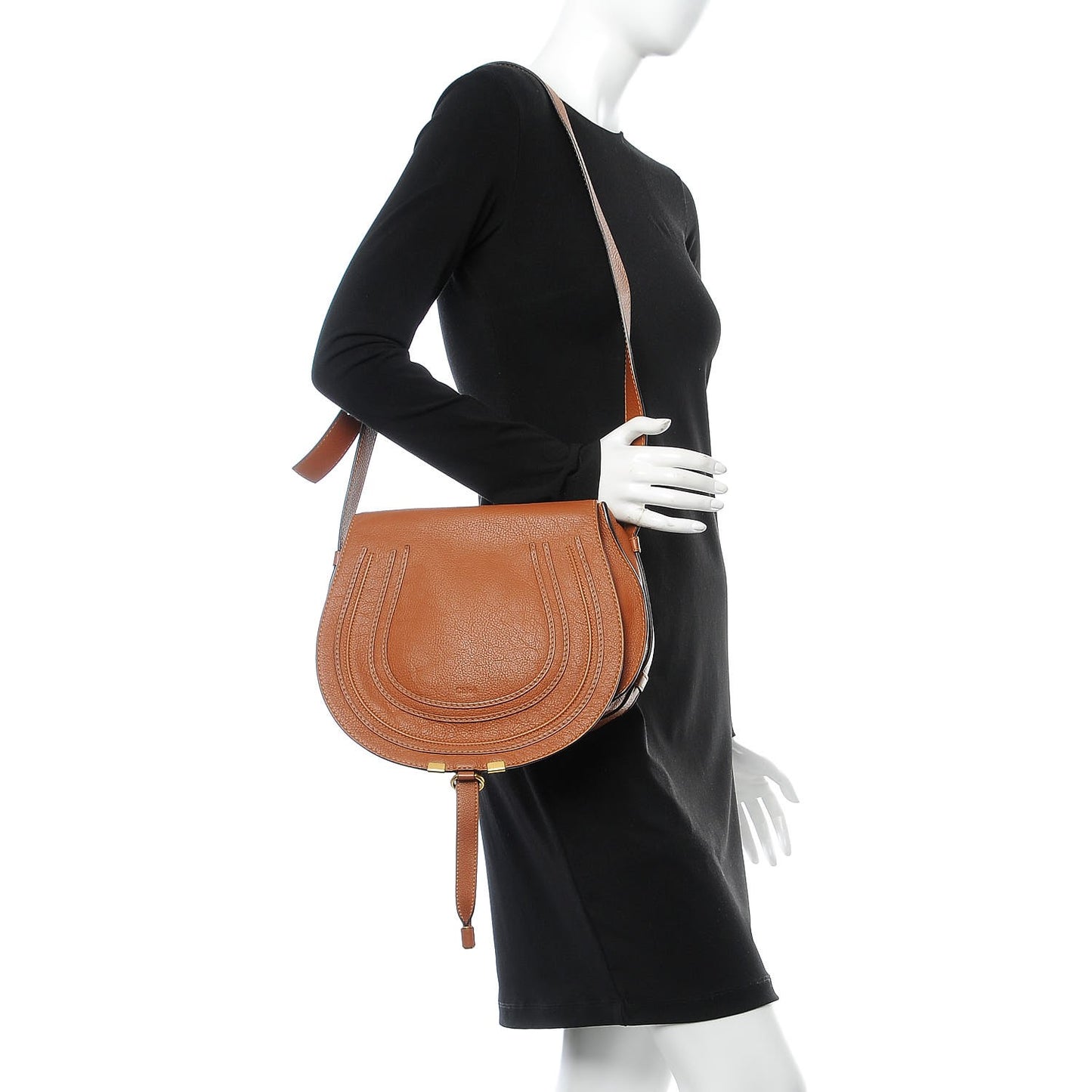 Calfskin Medium Marcie Round Crossbody Bag Tan