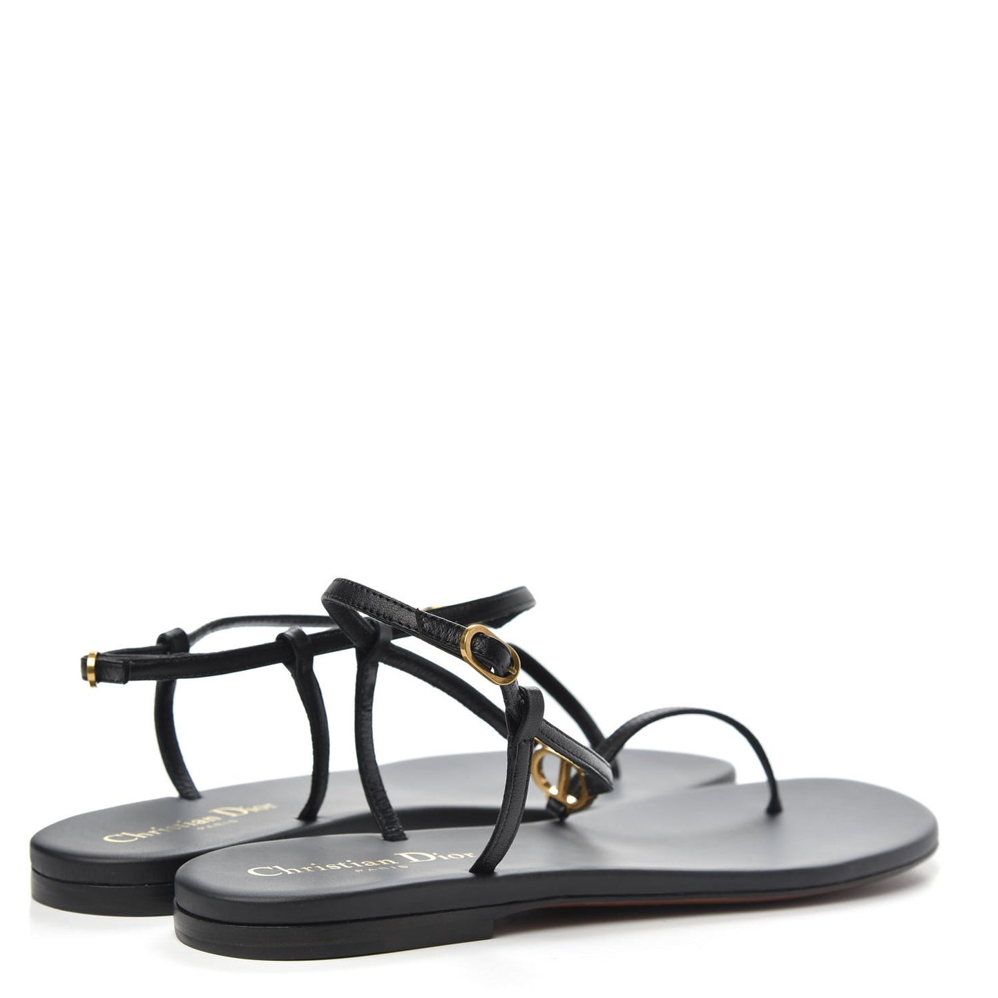 Lambskin Signature T-Strap Sandals 38 Black