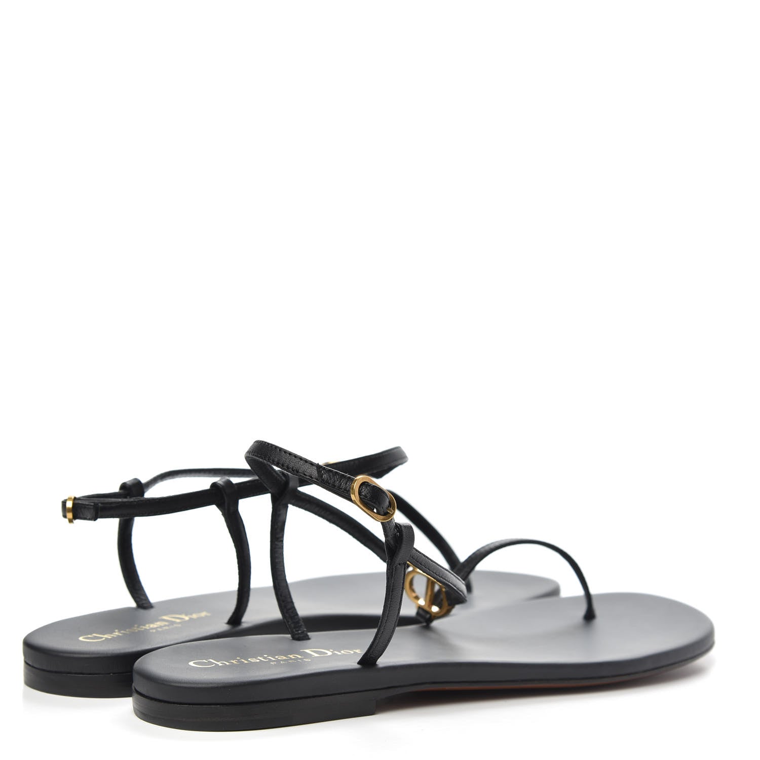 Christian Dior Lambskin Signature T-Strap Sandals 38 Black 4 of 8