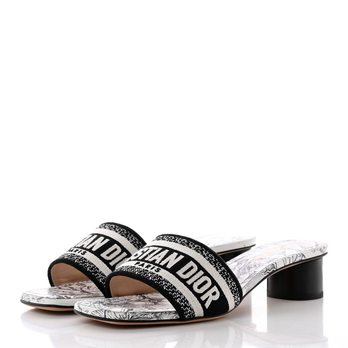 Canvas Dioriviera Embroidered Dway 35mm Slide Sandals 36.5 Black Multicolor
