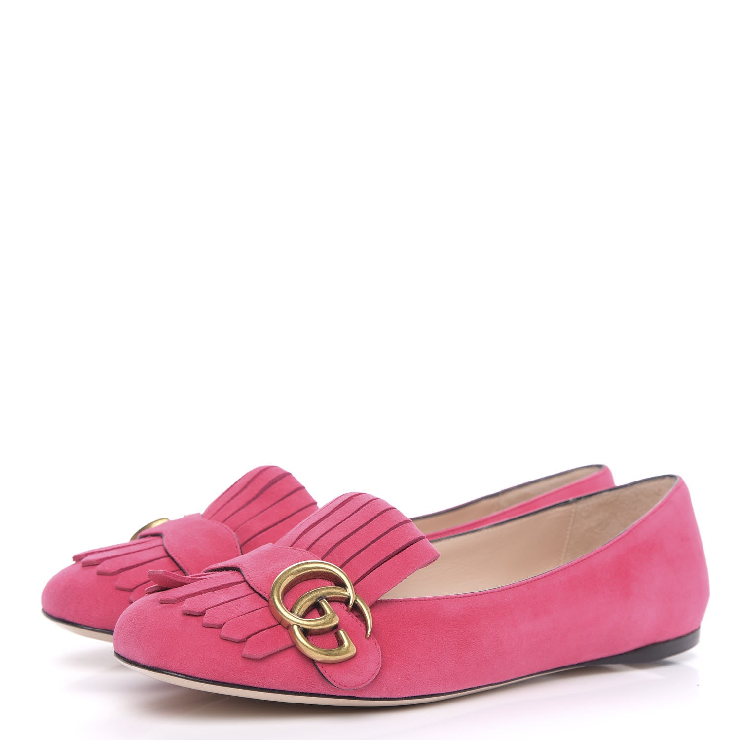 Gucci Kid Scamosciato GG Marmont Fringe Flats 37.5 Hot Pink 3 of 9