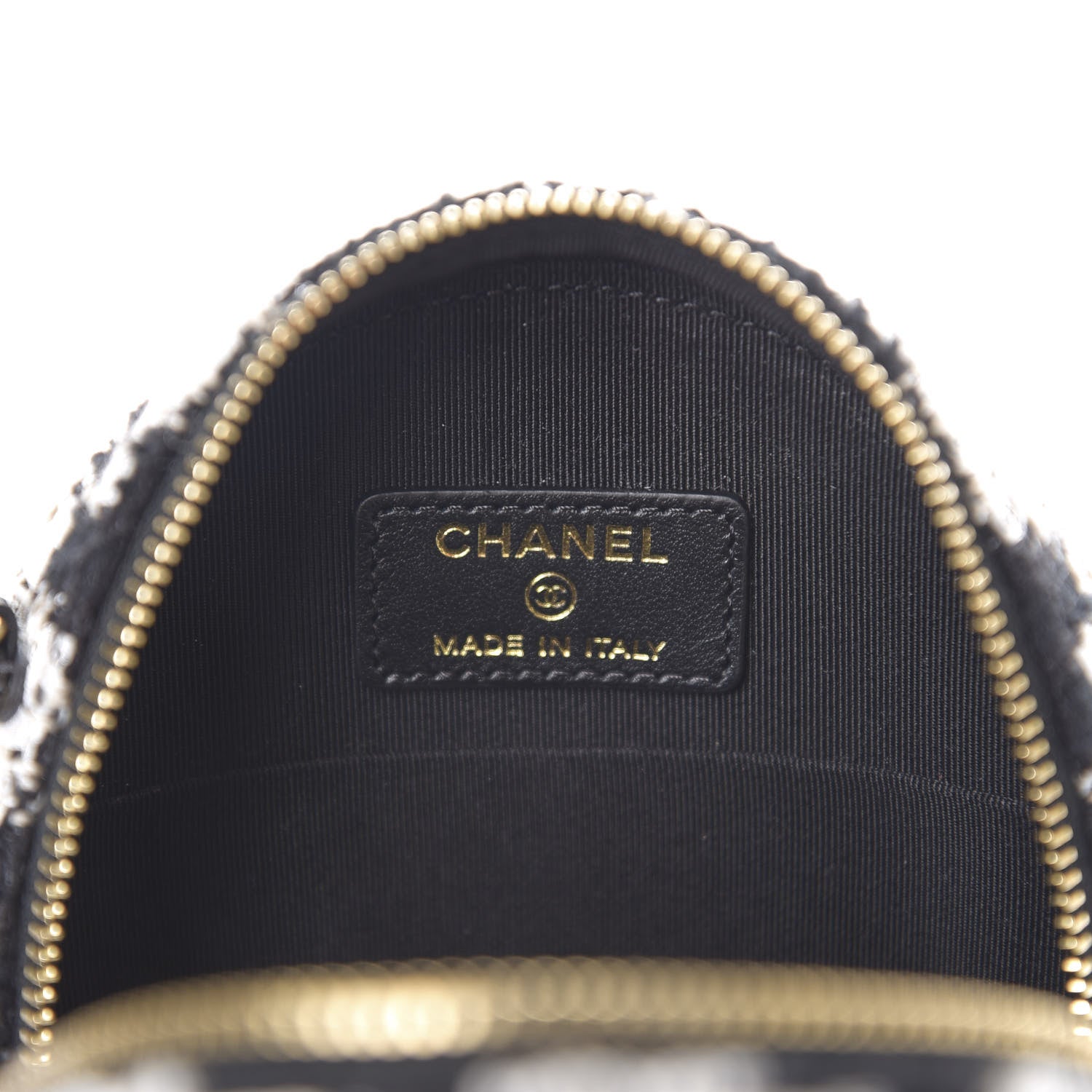 Chanel Tweed Quilted Round Clutch With Chain Black Ecru White 6 of 9