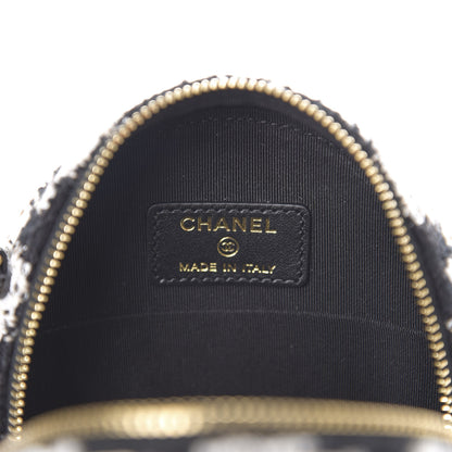 Chanel Tweed Quilted Round Clutch With Chain Black Ecru White 6 of 9