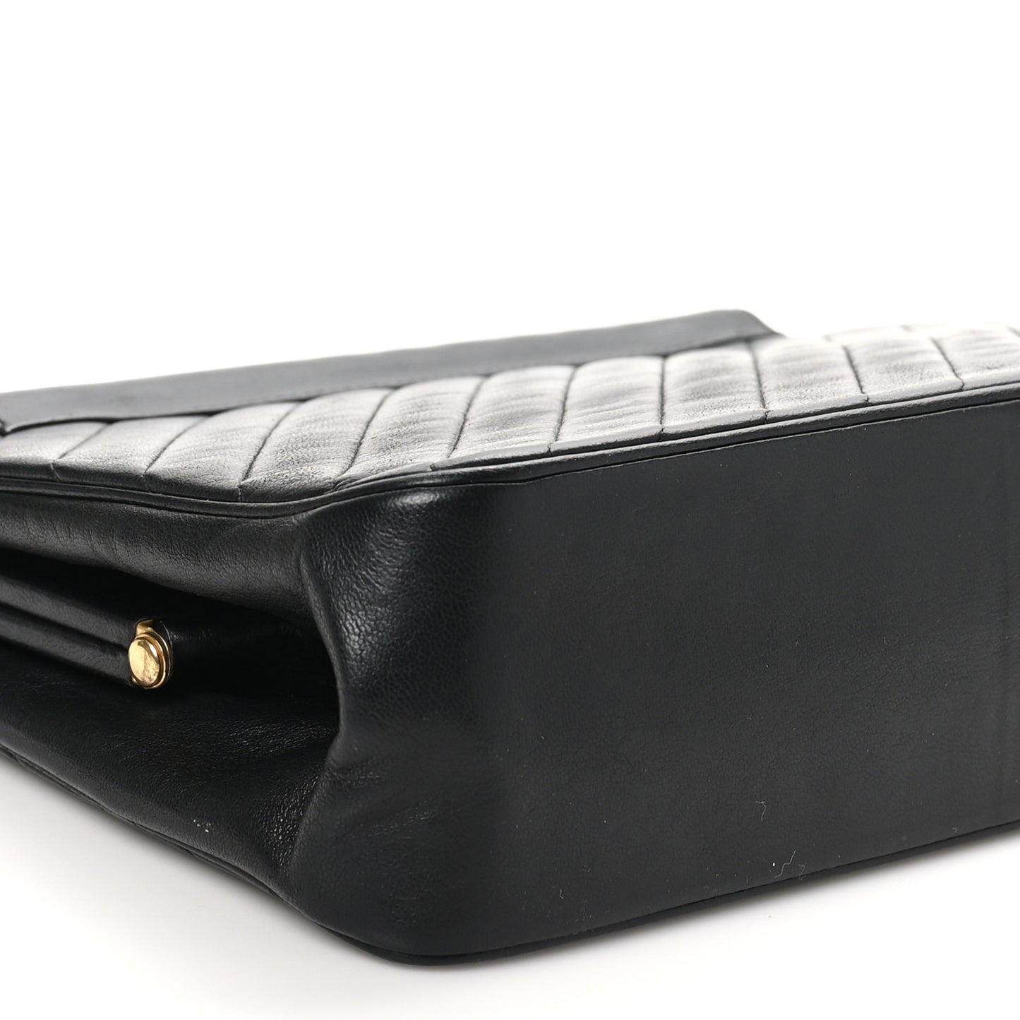 Lambskin Diagonal Quilted Kisslock Bag Black
