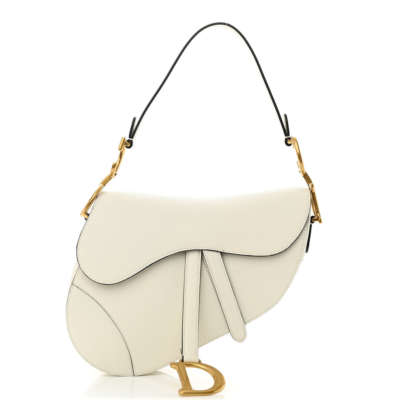 Grained Calfskin Saddle Bag White