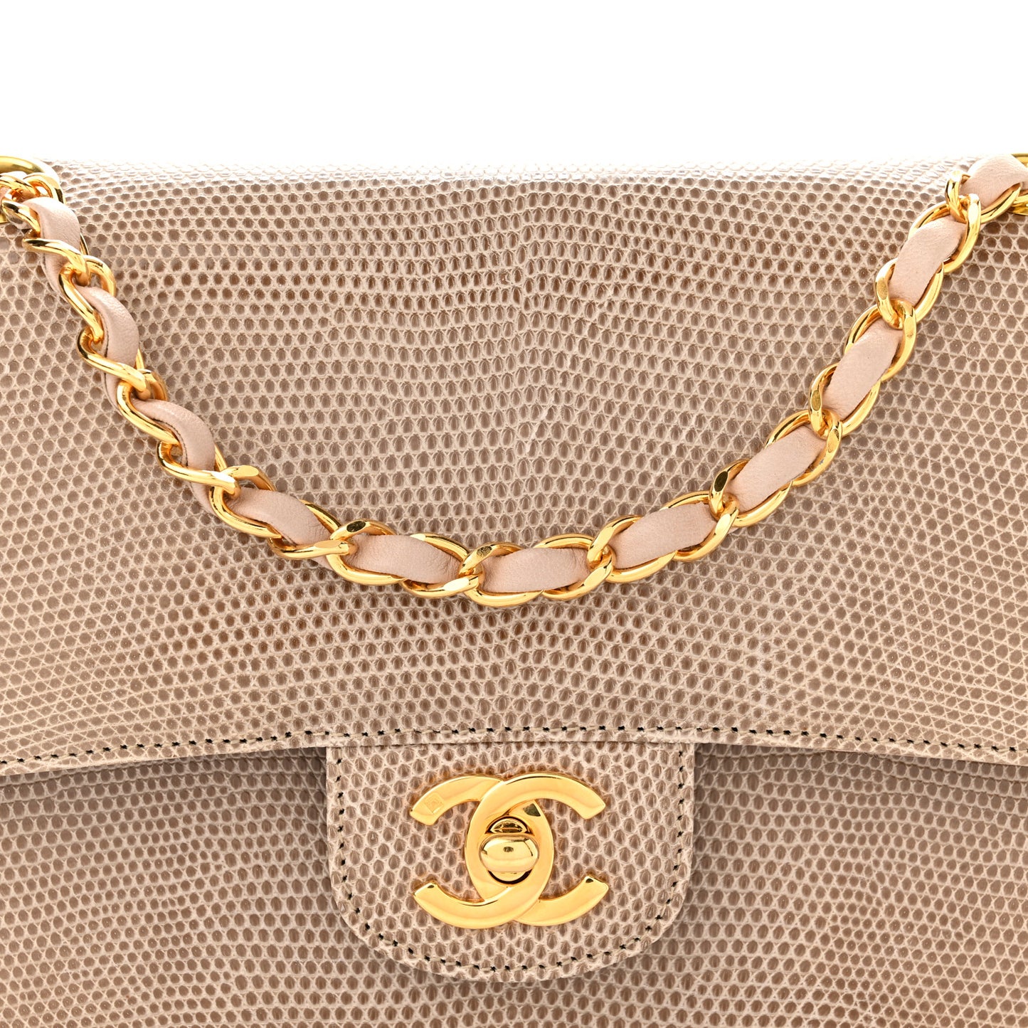 Lizard Small Double Flap Beige