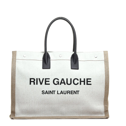 Saint Laurent Linen Calfskin Rive Gauche Tote Optic White 1 of 9