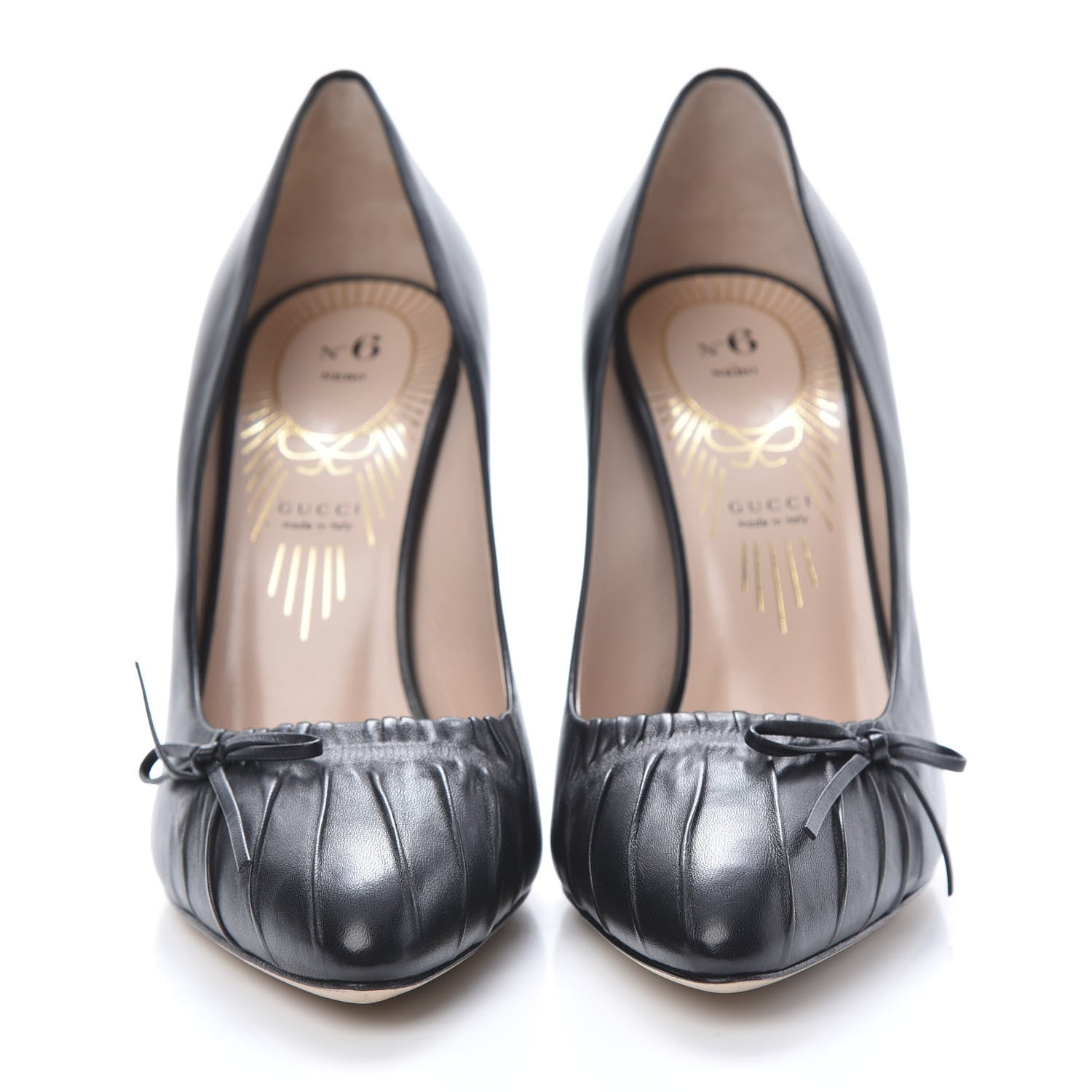 Gucci Nappa Bow High Heel Pumps 37.5 Black 2 of 14