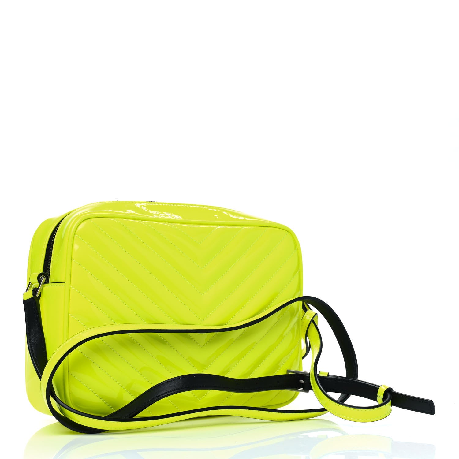 Saint Laurent Patent Calfskin Matelasse Monogram Lou Camera Bag Neon Yellow 2 of 4