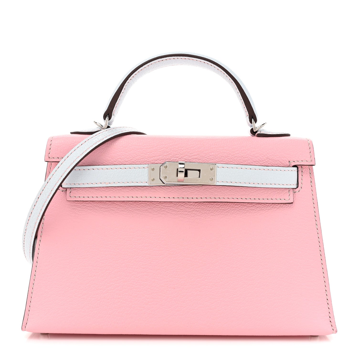 Hermes Chevre Mysore Horseshoe Mini Kelly Sellier 20 Rose Sakura Bleu Brume 1 of 11