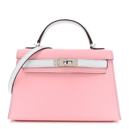 Hermes Chevre Mysore Horseshoe Mini Kelly Sellier 20 Rose Sakura Bleu Brume 1 of 11