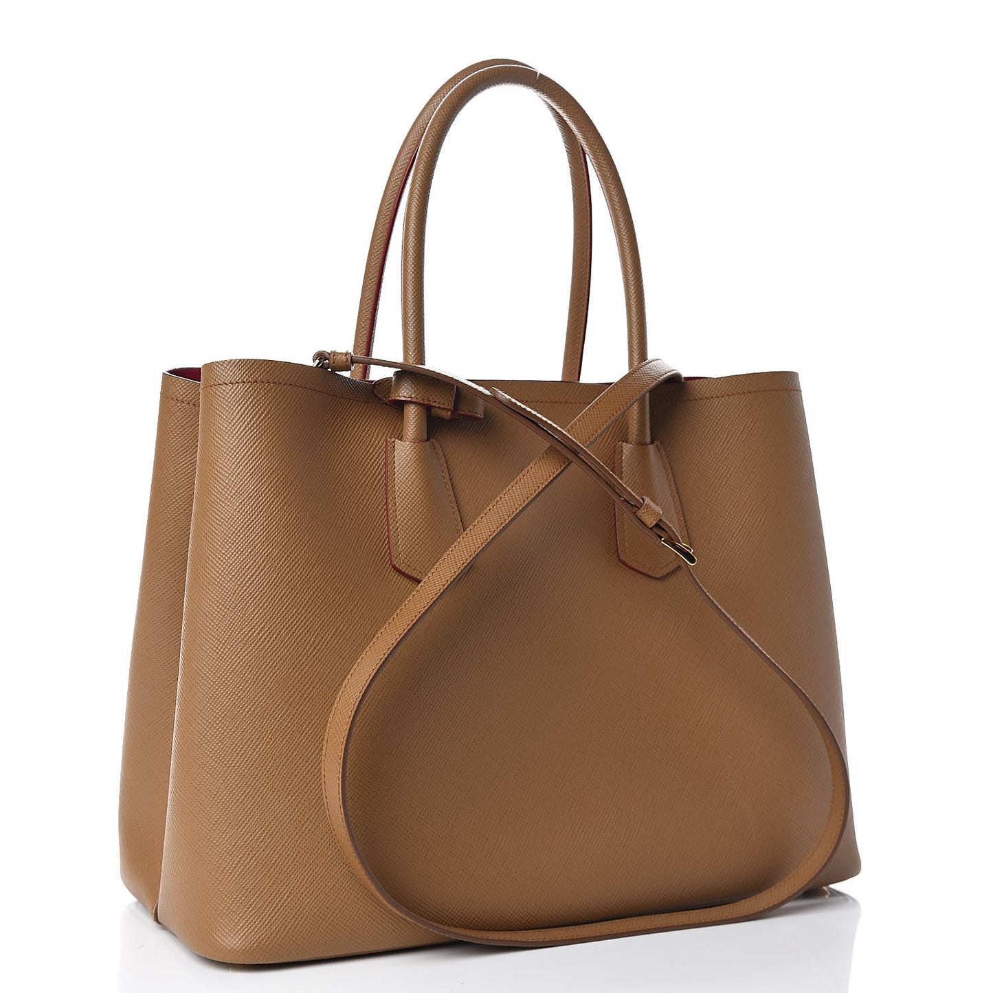 Saffiano Cuir Large Double Bag Caramel Fuoco