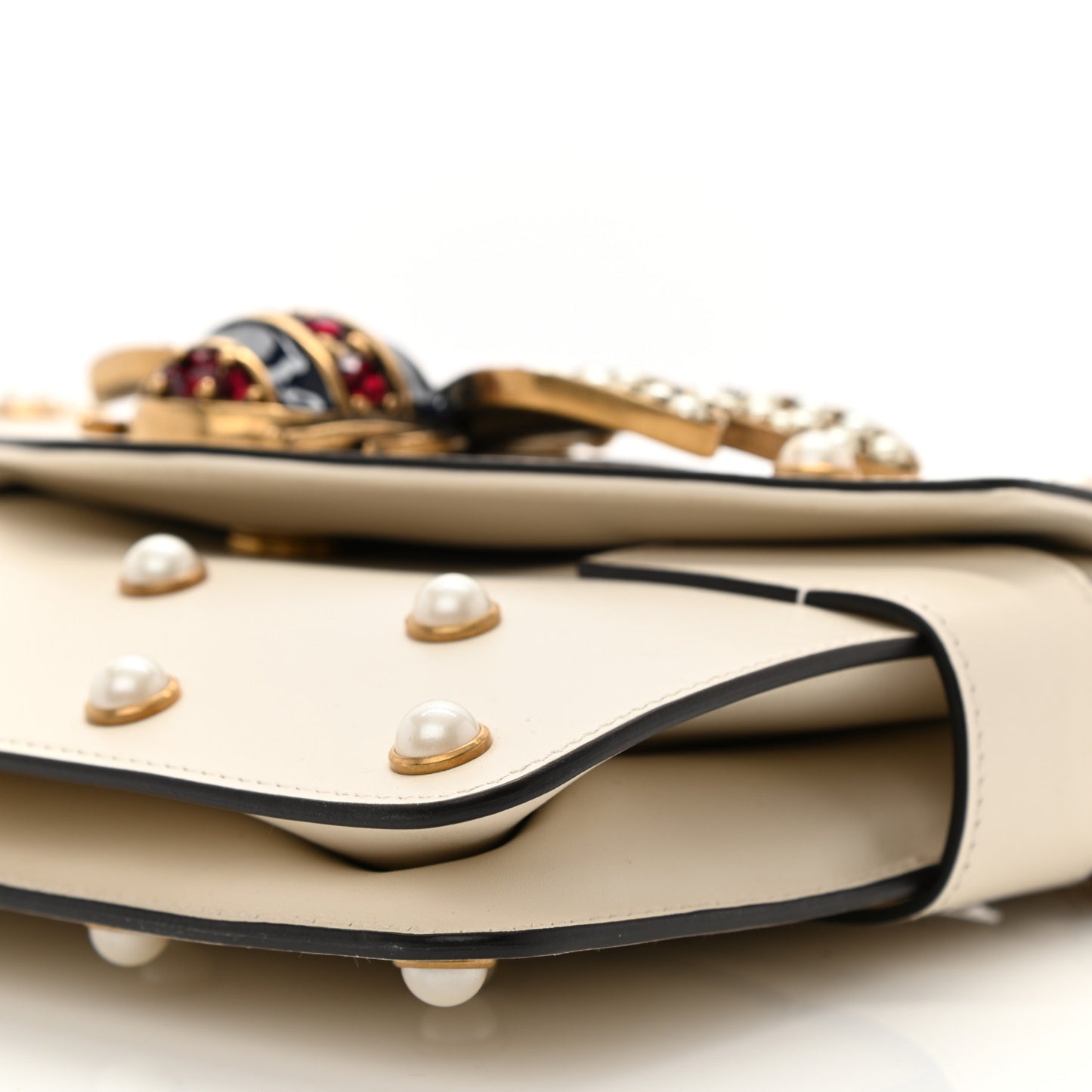 Nappa Pearl Studded Mini Queen Margaret Broadway Shoulder Bag Mystic White