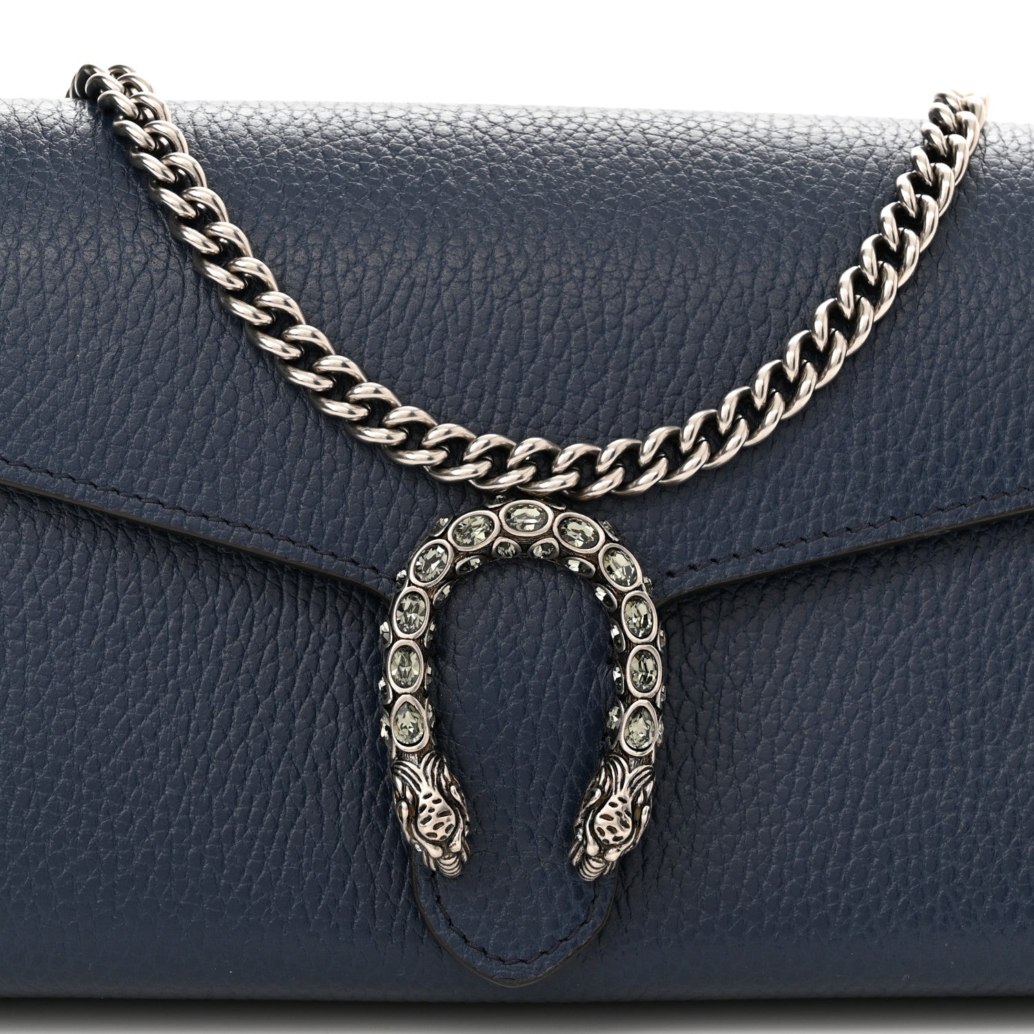 Gucci Dollar Calfskin Crystal Mini Dionysus Chain Wallet Blue Agata Black Diamond 7 of 9