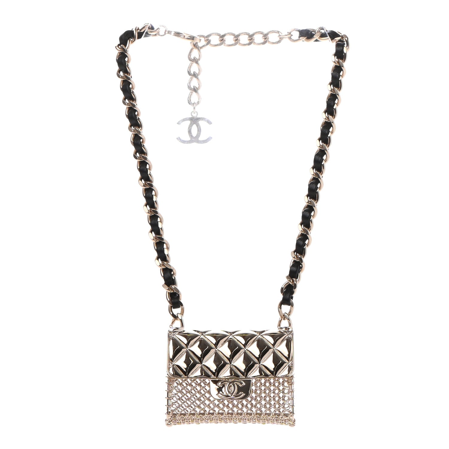 Chanel Metal Lambskin Chain Micro Bag Necklace Gold Black 3 of 6