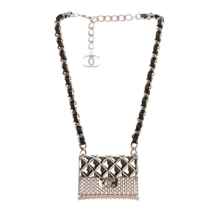 Chanel Metal Lambskin Chain Micro Bag Necklace Gold Black 3 of 6