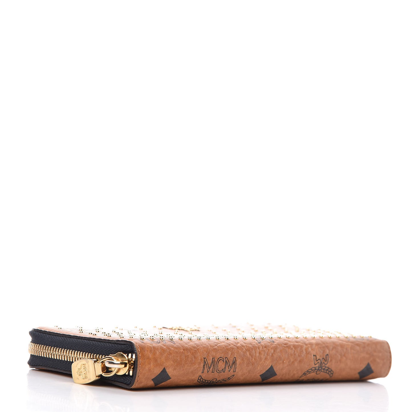 Visetos Studded Large Zip Around Wallet Cognac