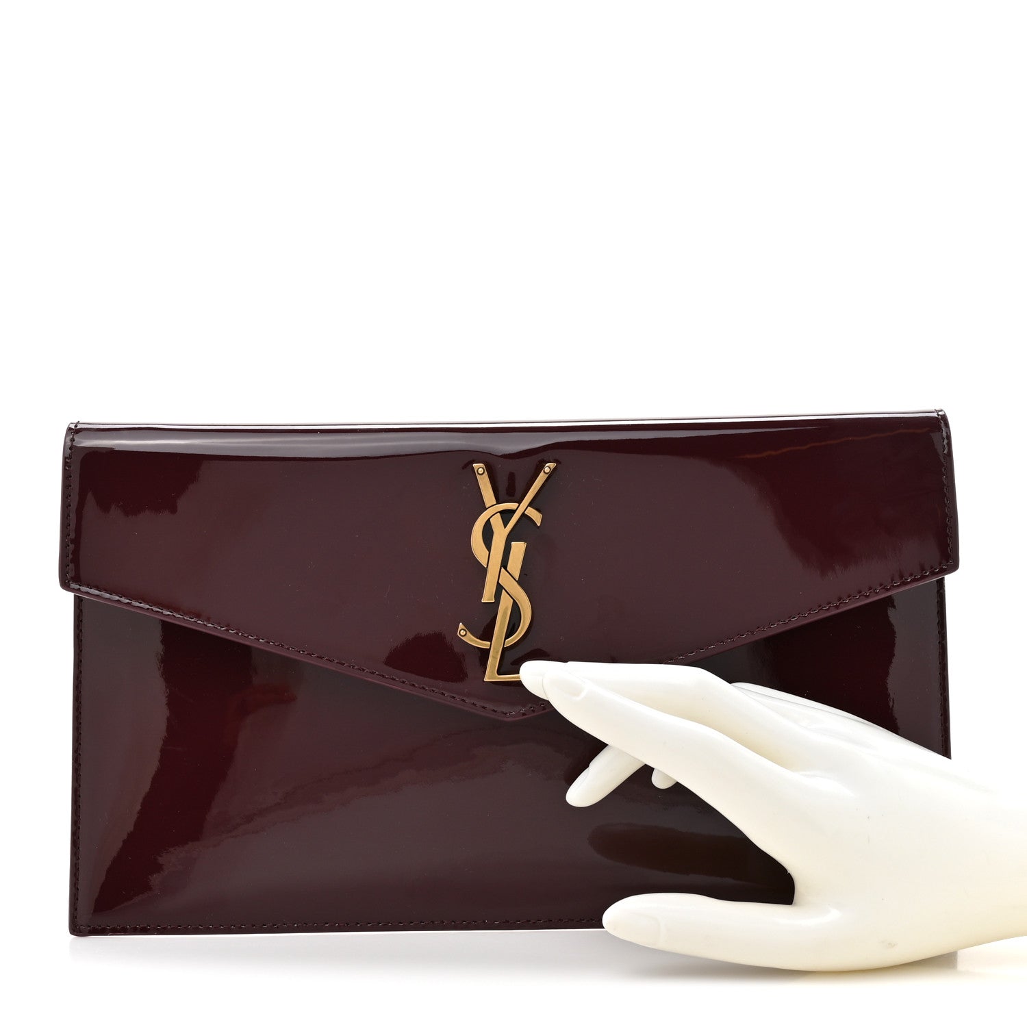 Saint Laurent Patent Calfskin Monogram Uptown Clutch Dark Red Wine 2 of 7